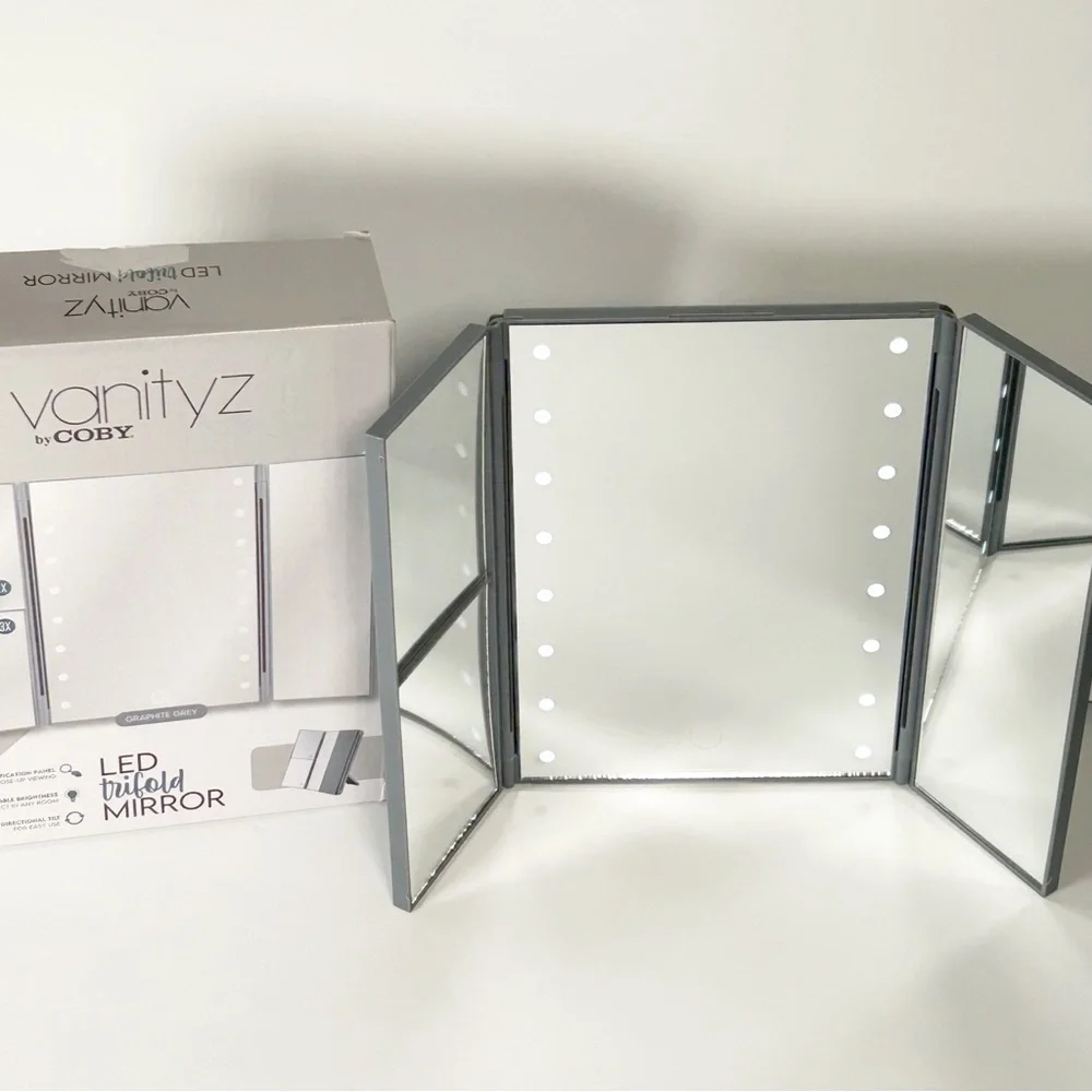 Coby Vanityz Trifold LED Mirror Grey 1x 2x 3X Magnification NEW